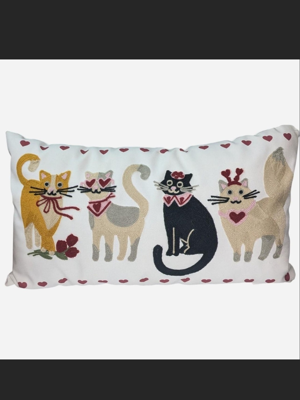 Decorative Valentine's Day Embroidered Cat Throw Pillow